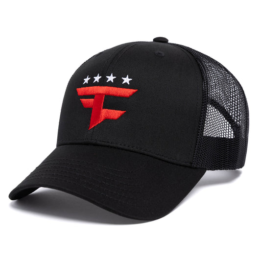 Four Star Curved Brim Trucker Hat (Black)