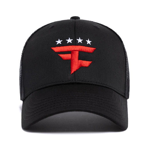 Four Star Curved Brim Trucker Hat (Black)