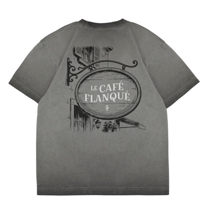 Café Flanqué Tee (Charcoal Oil Wash)